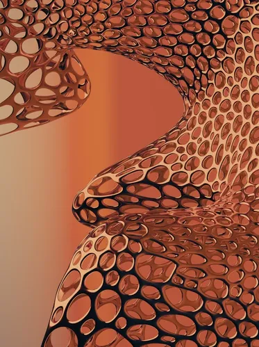 Copper lattice 3D structure on a warm brown background