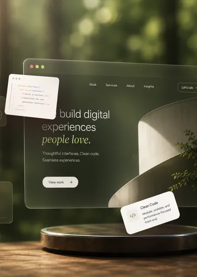 Glassmorphism UI composition for a digital product experience