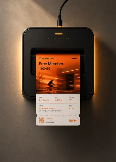 Printed ticket and poster being dispensed