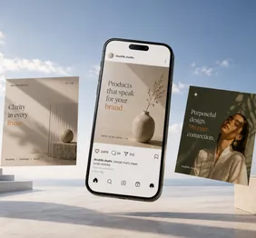 Phone and social post mockups for a summer campaign