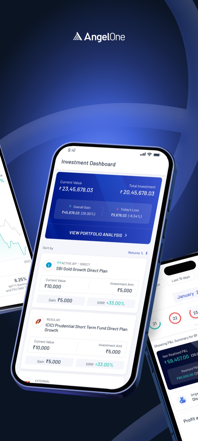 AngelOne investing app screens